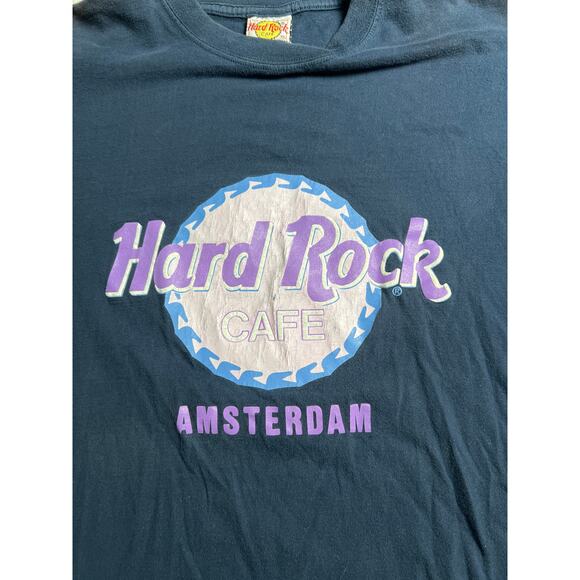 Vintage Hard Rock 100% Cotton Navy Amsterdam T-shirt Size XL - Picture 7 of 8